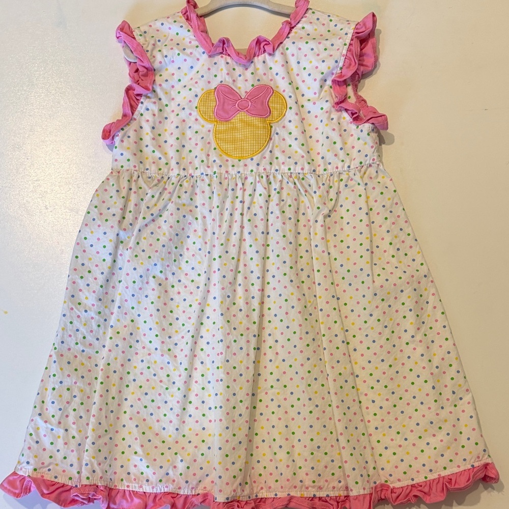 Girls' White Polka Dot Dress with Pink Trim